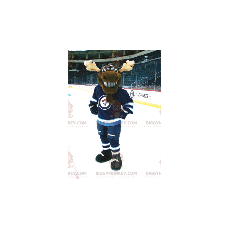 BIGGYMONKEY™ Brun Caribou Renmaskotdräkt i Hockeyoutfit -