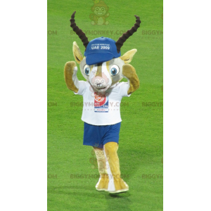 BIGGYMONKEY™ mascottekostuum van gele en witte gazelle in blauw