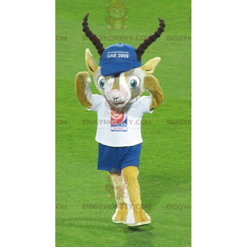 BIGGYMONKEY™ mascottekostuum van gele en witte gazelle in blauw