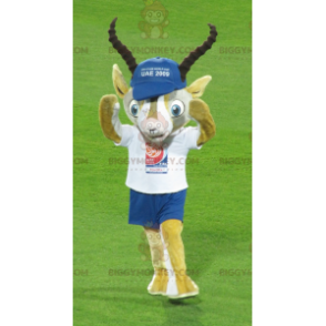 BIGGYMONKEY™ mascottekostuum van gele en witte gazelle in blauw