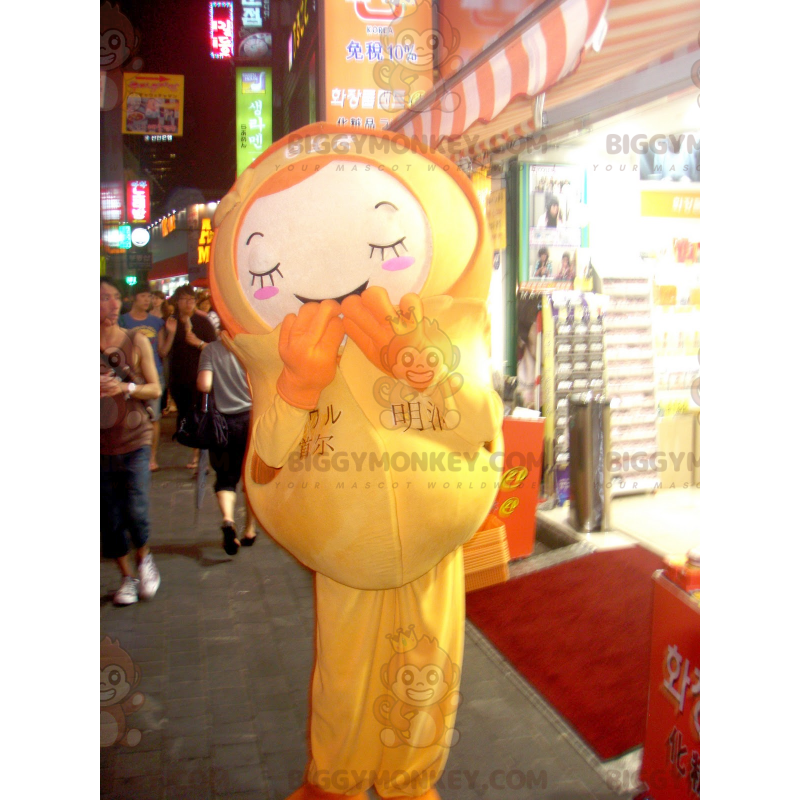 BIGGYMONKEY™ Mascottekostuum Poppenmeisje in gele outfit -