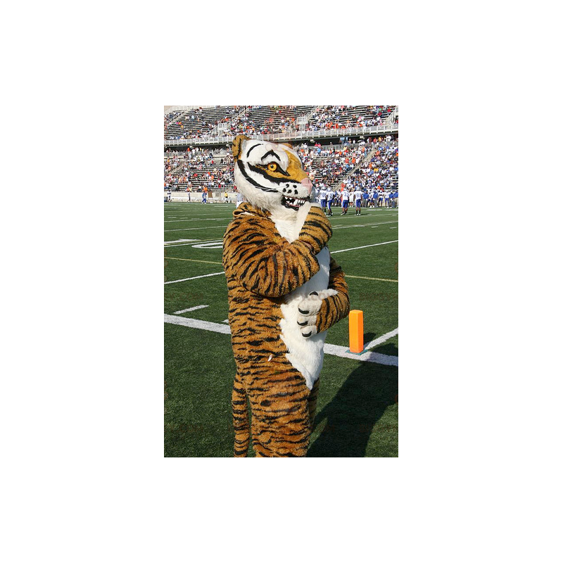Costume de mascotte BIGGYMONKEY™ de tigre marron blanc et noir