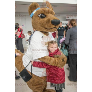 BIGGYMONKEY™ Reusachtig bruin kangoeroe-mascottekostuum met wit