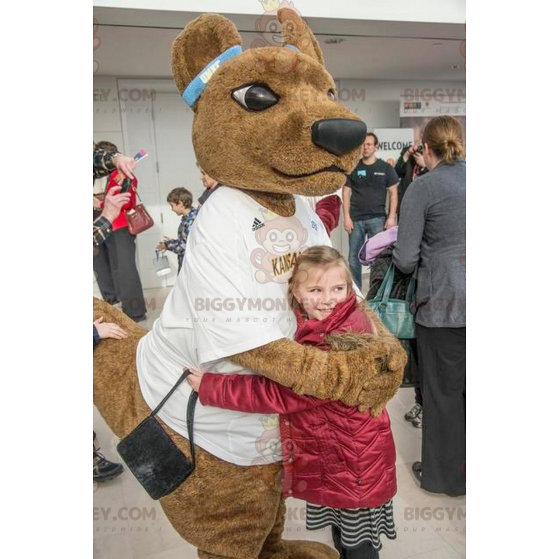 BIGGYMONKEY™ Reusachtig bruin kangoeroe-mascottekostuum met wit