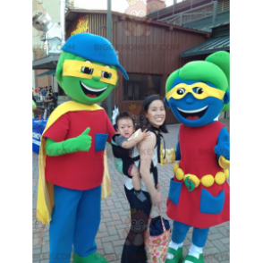 2 mascotes coloridos de menino e menina do BIGGYMONKEY™ –