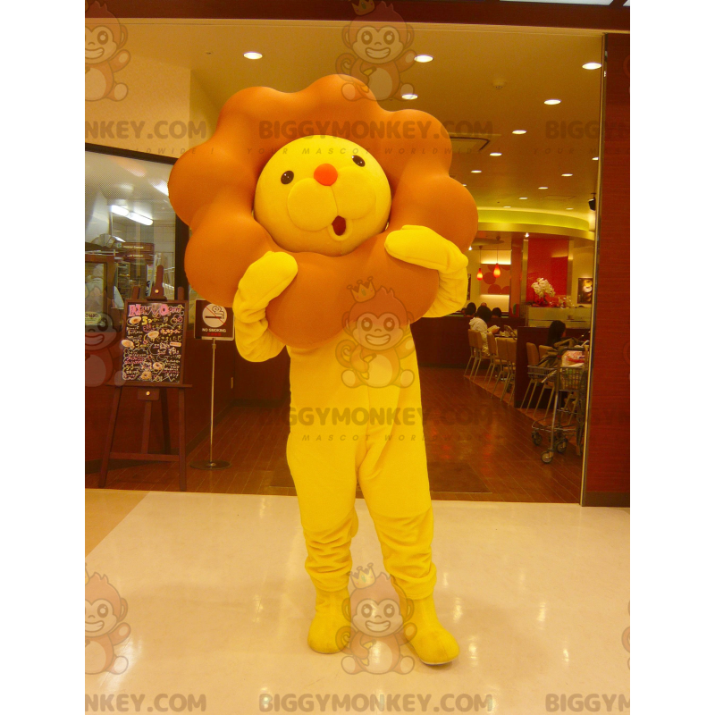 BIGGYMONKEY™ mascottekostuum gele en bruine leeuw met grote