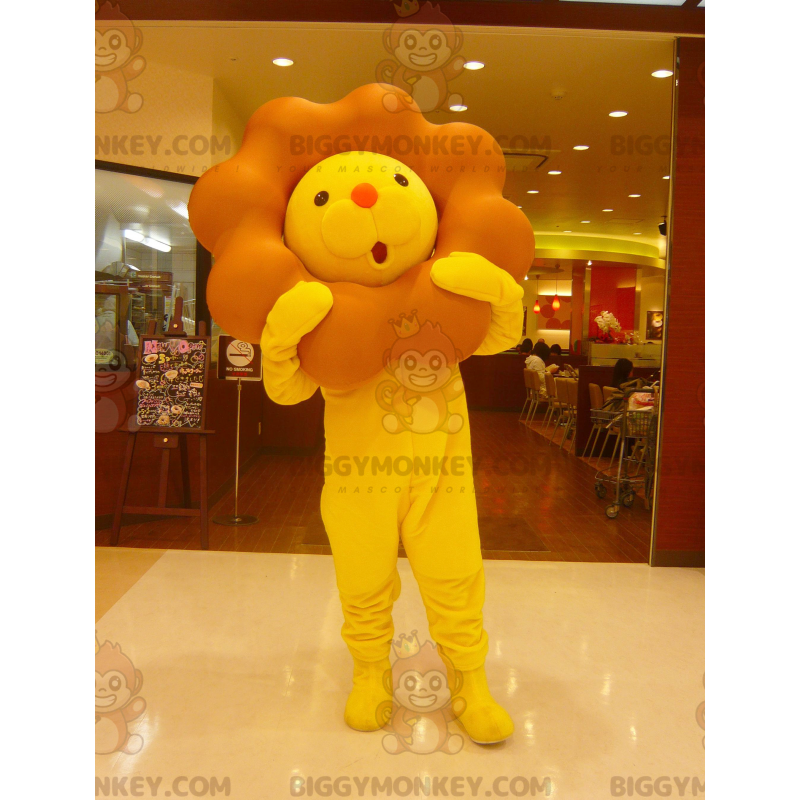 Costume de mascotte BIGGYMONKEY™ de lion jaune et marron avec