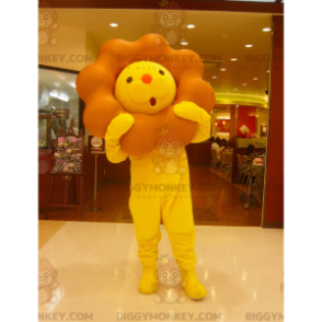 BIGGYMONKEY™ mascottekostuum gele en bruine leeuw met grote