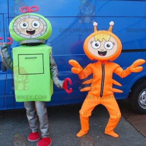 2 mascote do BIGGYMONKEY™ um robô verde e um lagostim laranja –