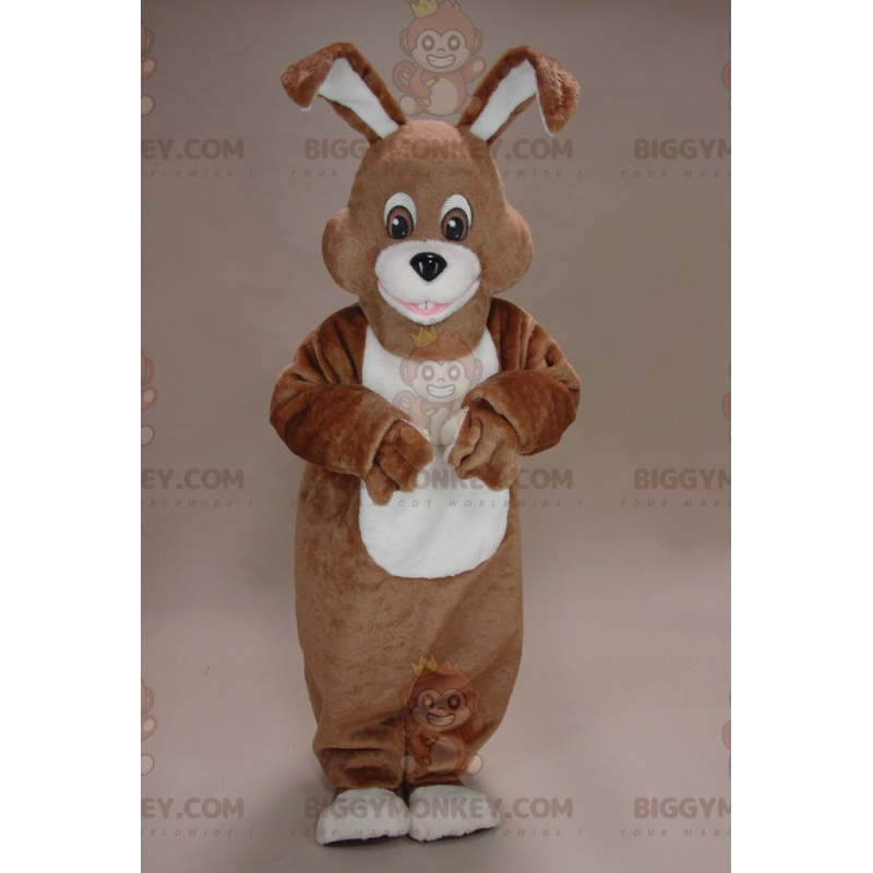 Costume de mascotte BIGGYMONKEY™ de lapin marron et blanc avec