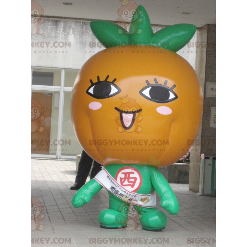 Jätte orange pumpa Orange och grön BIGGYMONKEY™ maskotdräkt -
