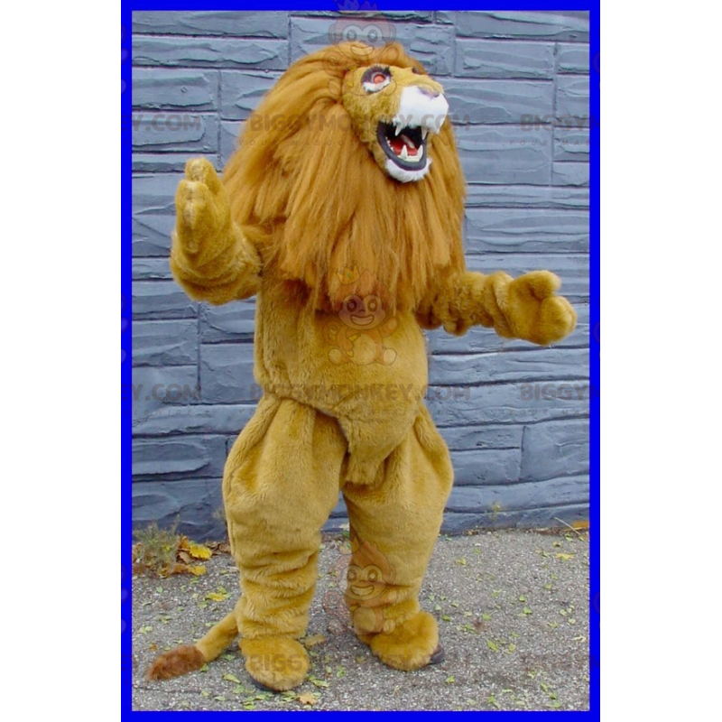 Costume de mascotte BIGGYMONKEY™ de lion marron et blanc avec