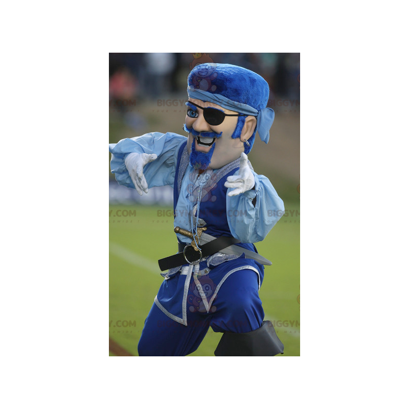 BIGGYMONKEY™ mascottekostuum besnorde piratenblauwe outfit -
