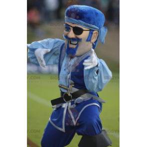 BIGGYMONKEY™ Mascot Costume Mustachioed Pirate Blue Outfit –