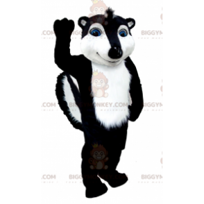 Traje de mascote BIGGYMONKEY™ Polecat preto e branco com olhos