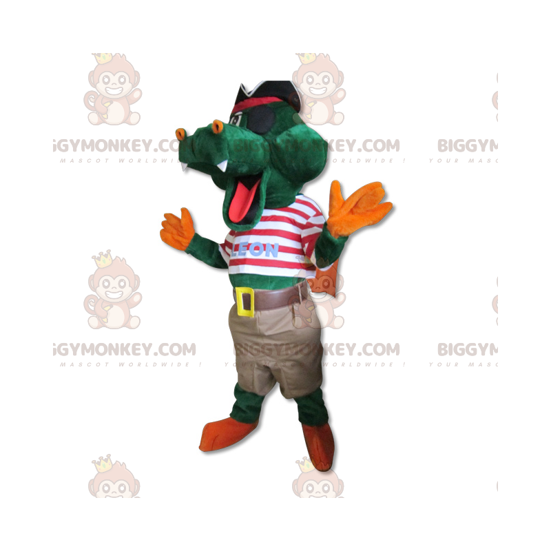 Cute Crocodile BIGGYMONKEY™ Mascot Costume Dressed Up In Pirate