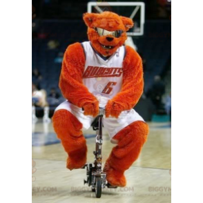 Disfraz de mascota Orange Bear BIGGYMONKEY™ con gafas en traje