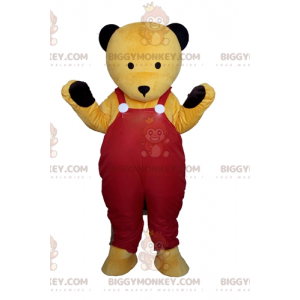 BIGGYMONKEY™ Mascot Costume of Yellow Teddy in Red Overalls -