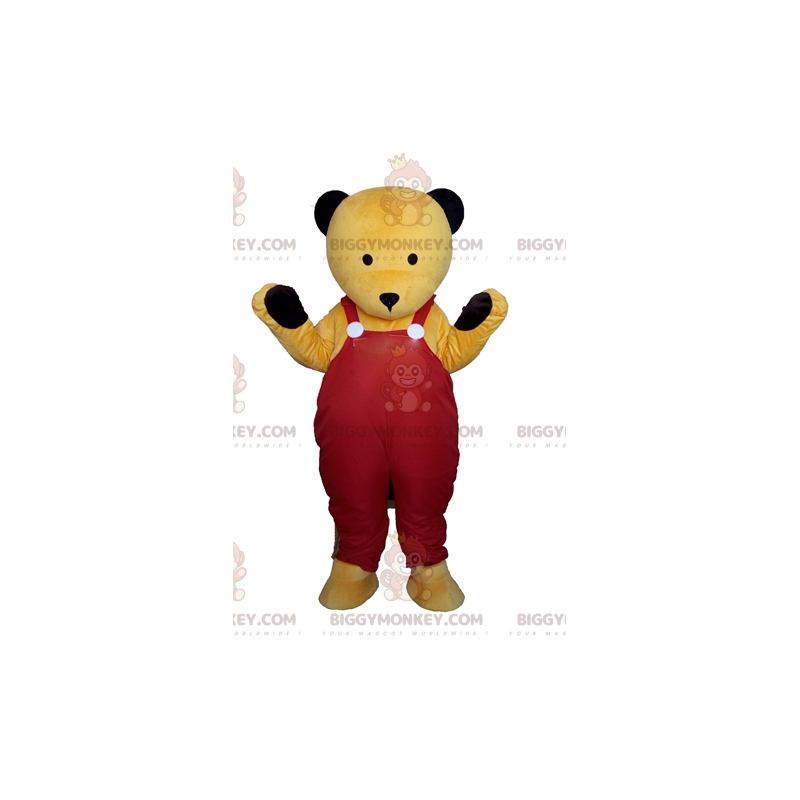 BIGGYMONKEY™ Costume da mascotte di Teddy giallo in tuta rossa