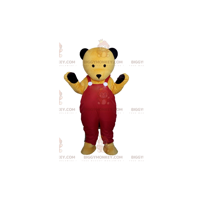 BIGGYMONKEY™ Mascot Costume of Yellow Teddy in Red Overalls –