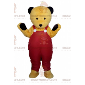 BIGGYMONKEY™ Mascot Costume of Yellow Teddy in Red Overalls –