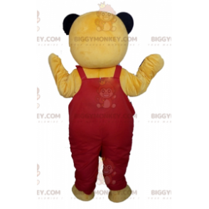 BIGGYMONKEY™ Mascot Costume of Yellow Teddy in Red Overalls –