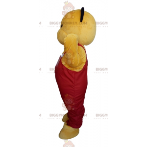 BIGGYMONKEY™ Mascot Costume of Yellow Teddy in Red Overalls -