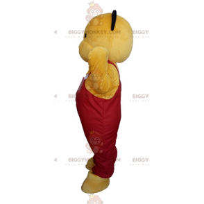 BIGGYMONKEY™ Mascot Costume of Yellow Teddy in Red Overalls -