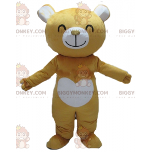 Zeer lachende gele en witte teddy BIGGYMONKEY™ mascottekostuum