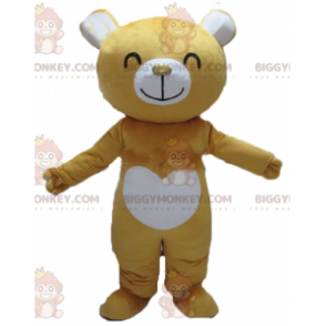 Mycket leende gul och vit Teddy BIGGYMONKEY™ maskotdräkt -