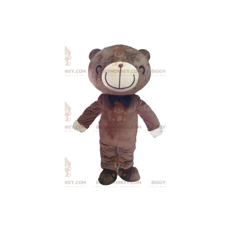 Brun och vit björn BIGGYMONKEY™ maskotdräkt med ett stort flin