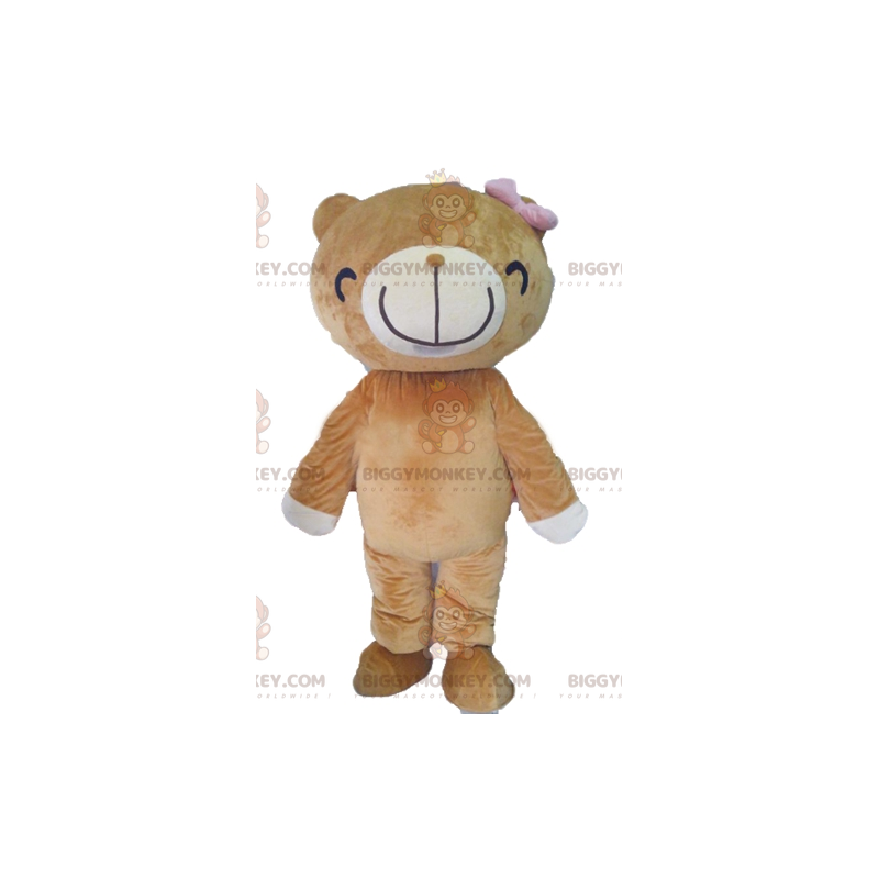 BIGGYMONKEY™ costume da mascotte di orso beige e bianco con un