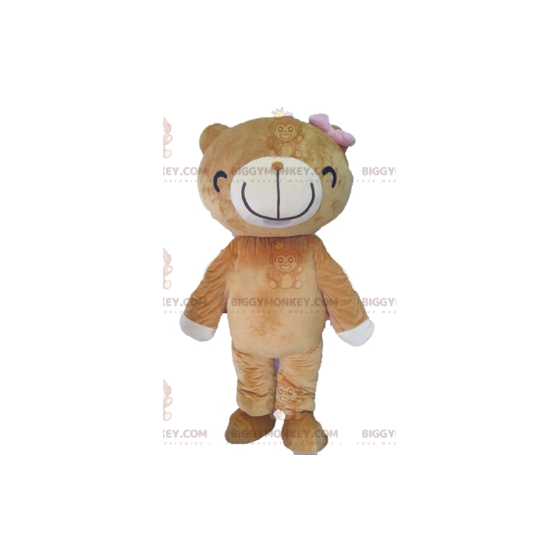 BIGGYMONKEY™ maskotdräkt av beige och vit björn med ett stort
