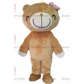 Traje de mascote BIGGYMONKEY™ de urso bege e branco com um