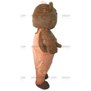 Brun och vit björn BIGGYMONKEY™ maskotdräkt med orange overall