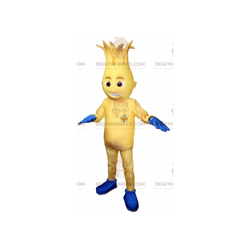 Traje de mascote de boneco de neve amarelo e azul BIGGYMONKEY™