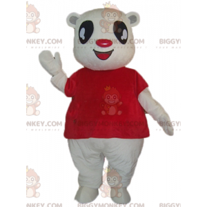 Valkoinen Teddy BIGGYMONKEY™ maskottiasu punaisella T-paidalla