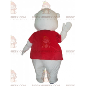 Weißer Teddy BIGGYMONKEY™ Maskottchen-Kostüm mit rotem T-Shirt