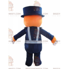Orange og hvid bjørn BIGGYMONKEY™ maskotkostume i blå uniform -