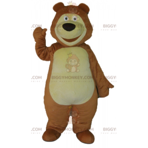 BIGGYMONKEY™ Stort leende brun och gul björnmaskotdräkt -