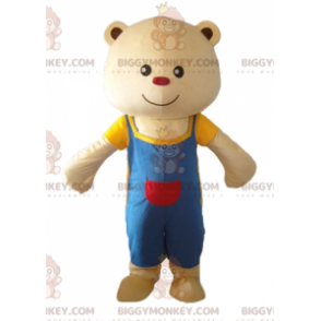 BIGGYMONKEY™ Mascottekostuum Grote beige teddybeer met blauwe