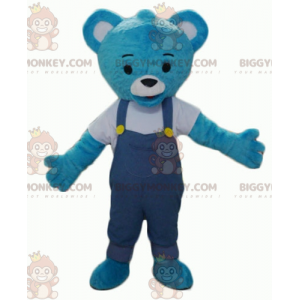 Blauw pluche teddy BIGGYMONKEY™ mascottekostuum met overall -
