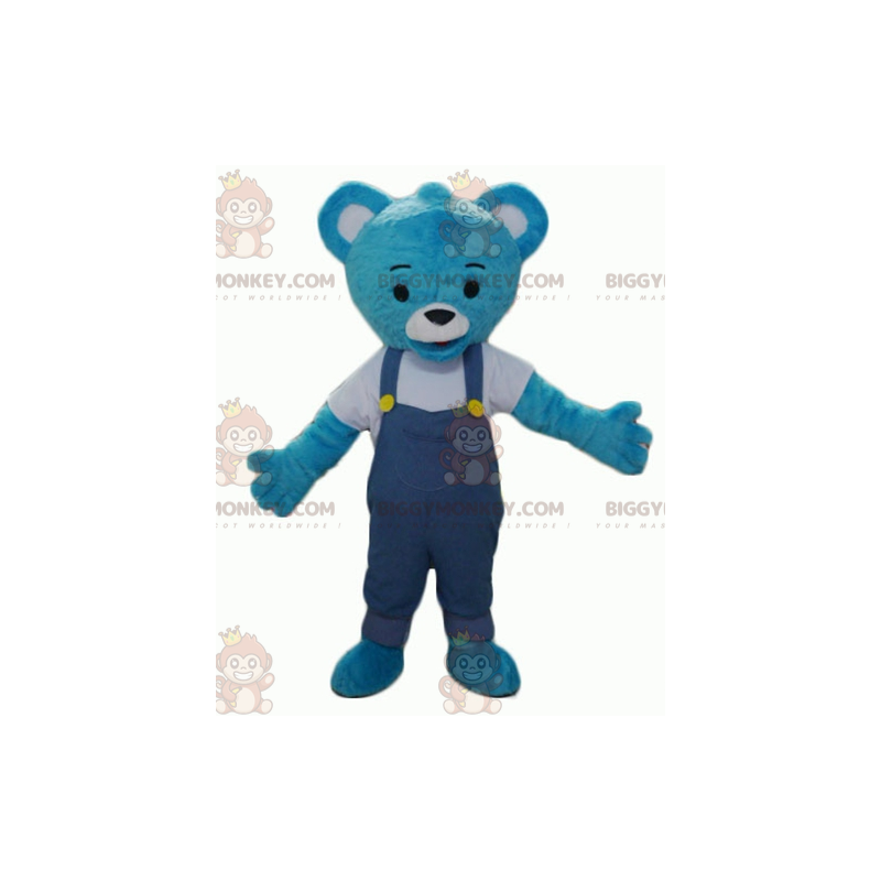 Blaues Teddy-BIGGYMONKEY™-Maskottchen-Kostüm mit Overall -