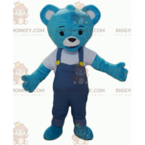 Blaues Teddy-BIGGYMONKEY™-Maskottchen-Kostüm mit Overall -