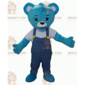 Blue Plush Teddy BIGGYMONKEY™ Mascot Costume with Overalls –