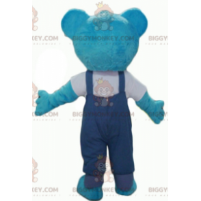 Blue Plush Teddy BIGGYMONKEY™ Mascot Costume with Overalls –