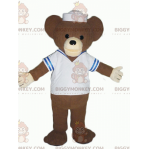 BIGGYMONKEY™ Brunbjörnsmaskotdräkt utklädd till sjöman -