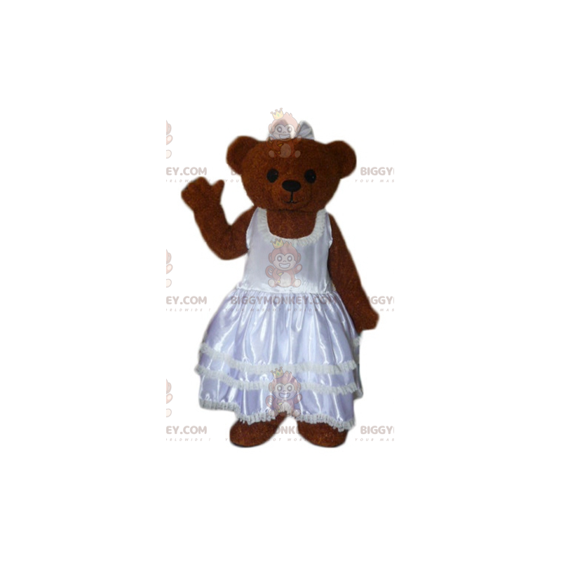 Brown Teddy BIGGYMONKEY™ Maskottchen-Kostüm im Hochzeitskleid -