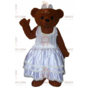 Brown Teddy BIGGYMONKEY™ Maskottchen-Kostüm im Hochzeitskleid -