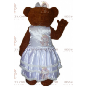 Brown Teddy BIGGYMONKEY™ Mascot Costume Dressed in Wedding